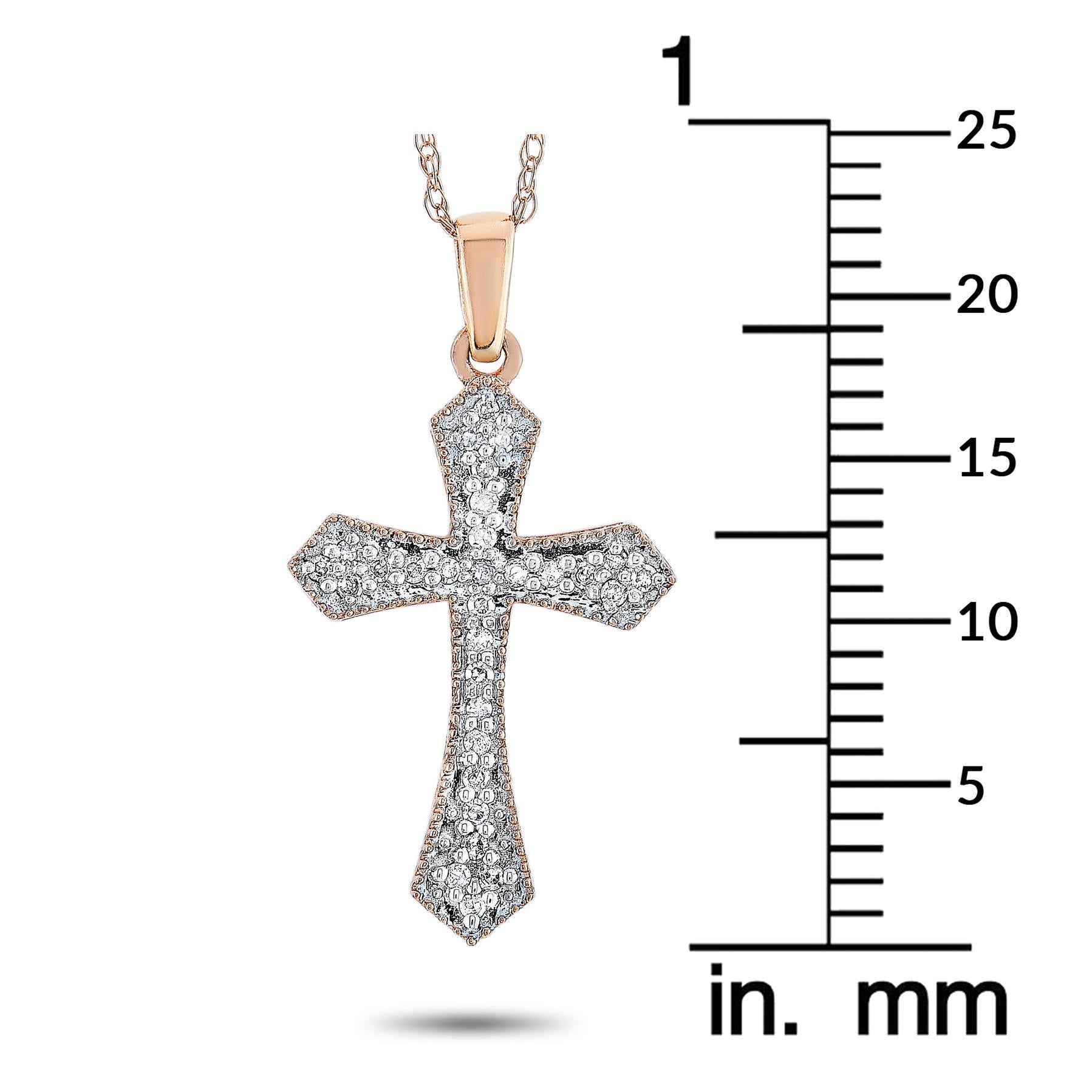 LB Exclusive 14 Karat Rose Gold 0.10 Carat Diamond Cross Pendant Necklace In New Condition In Southampton, PA