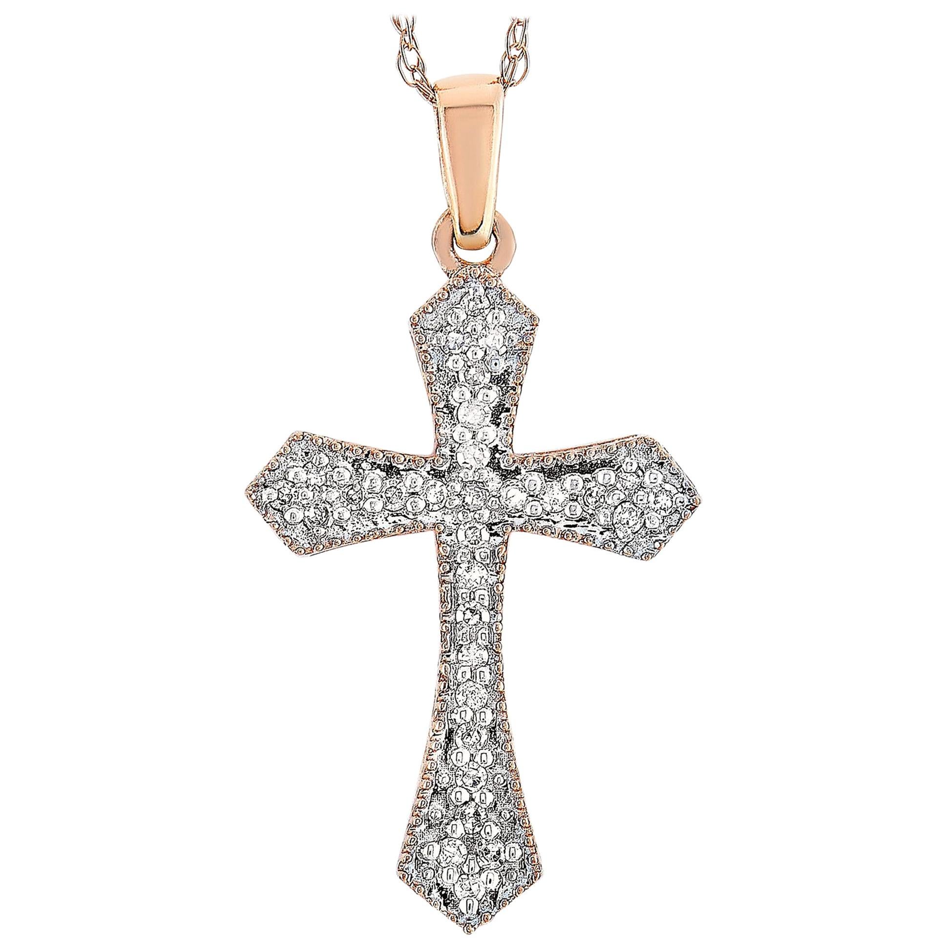 LB Exclusive 14 Karat Rose Gold 0.10 Carat Diamond Cross Pendant Necklace