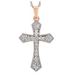 LB Exclusive 14 Karat Rose Gold 0.10 Carat Diamond Cross Pendant Necklace
