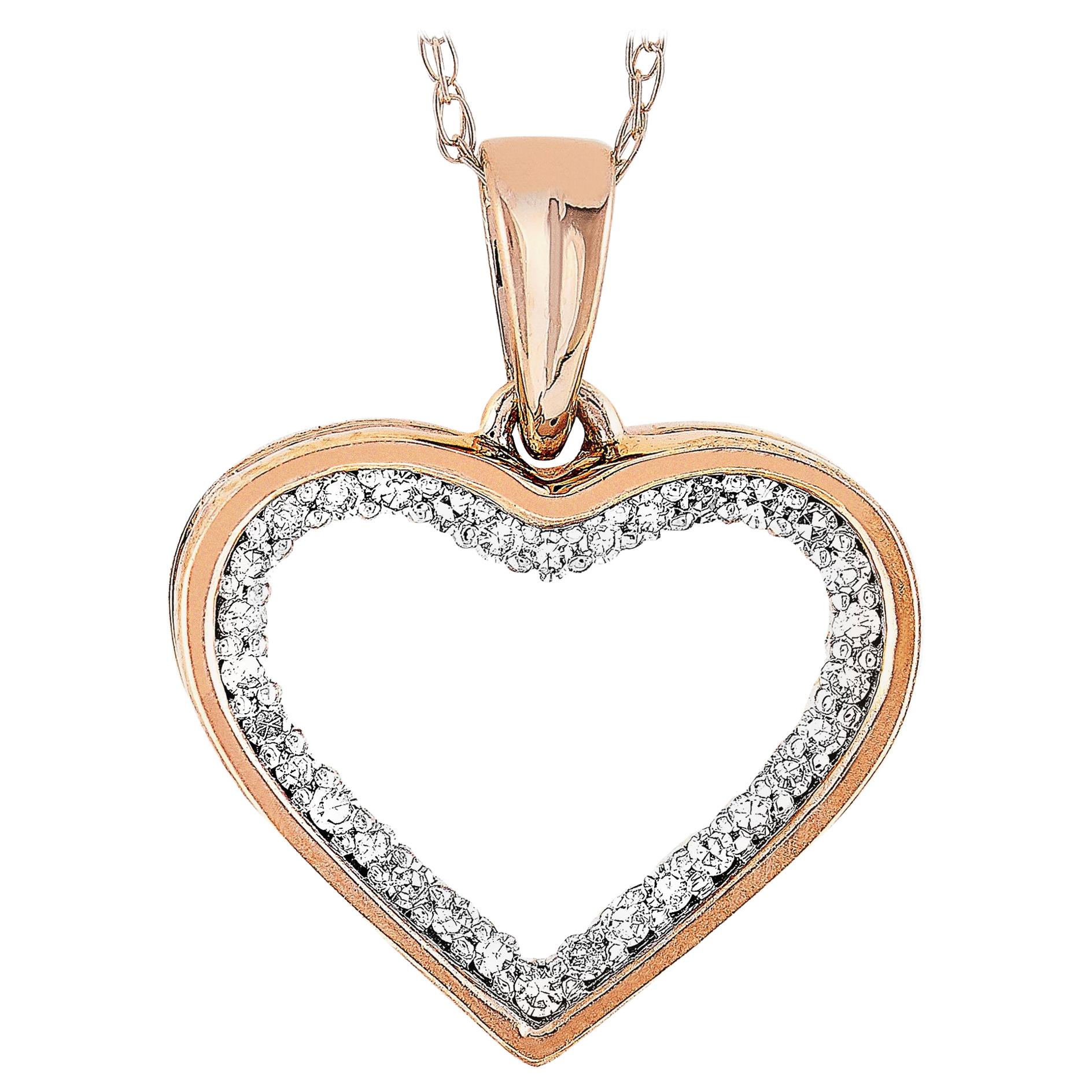 LB Exclusive 14 Karat Rose Gold 0.10 Carat Diamond Heart Pendant Necklace