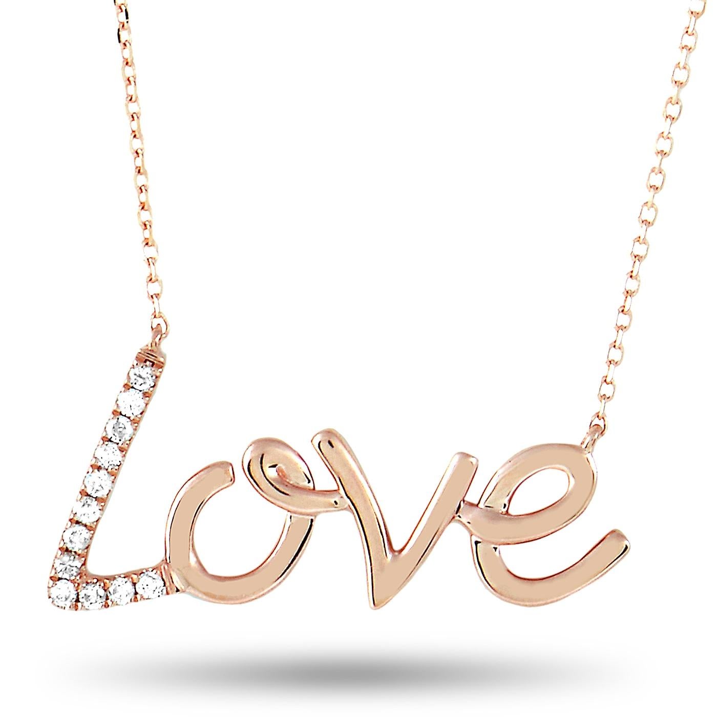 LB Exclusive 14 Karat Rose Gold 0.10 Carat Diamond Love Pendant Necklace In New Condition For Sale In Southampton, PA