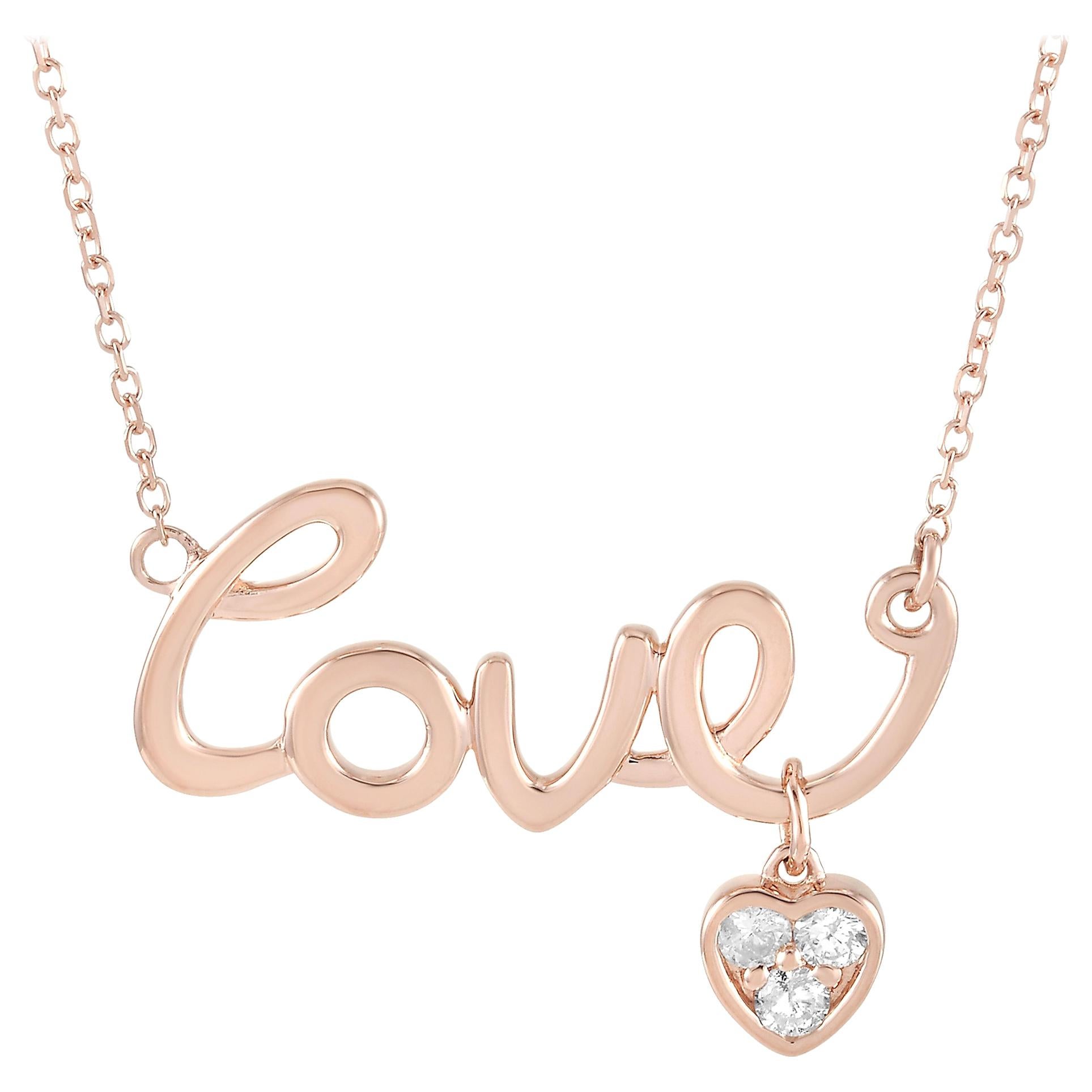 LB Exclusive 14 Karat Rose Gold 0.10 Carat Diamond Love Pendant Necklace