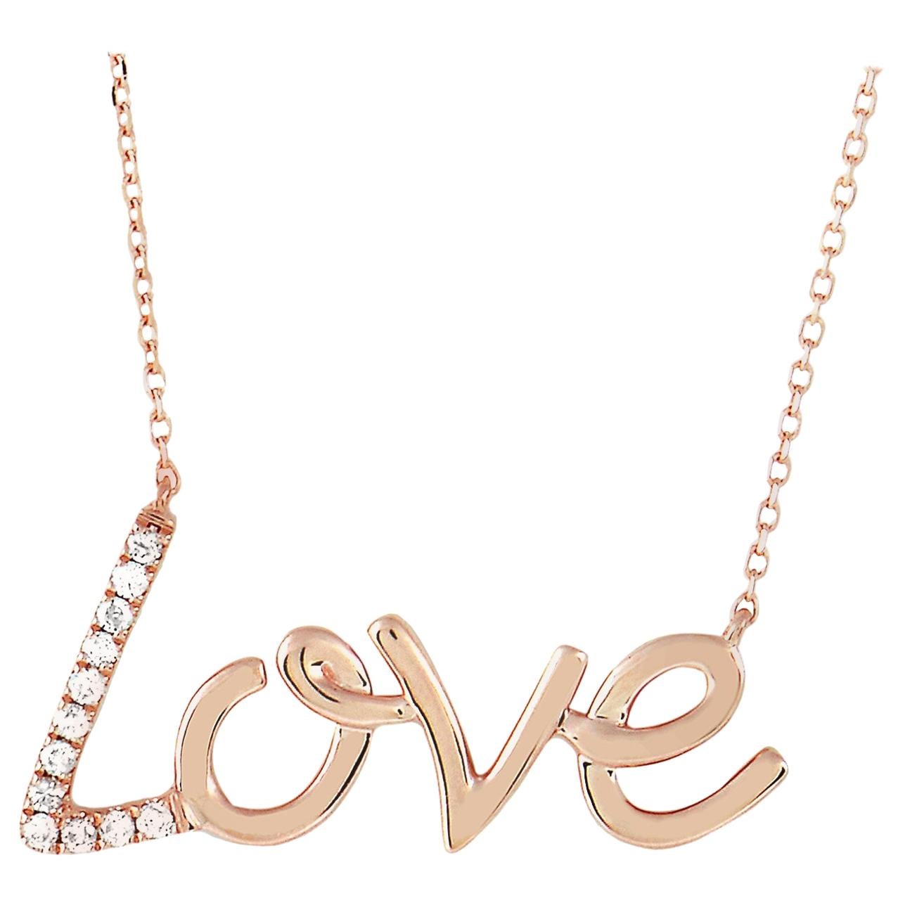 LB Exclusive 14 Karat Rose Gold 0.10 Carat Diamond Love Pendant Necklace For Sale