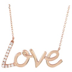 LB Exclusive Collier pendentif amour en or rose 14 carats avec diamants de 0,10 carat