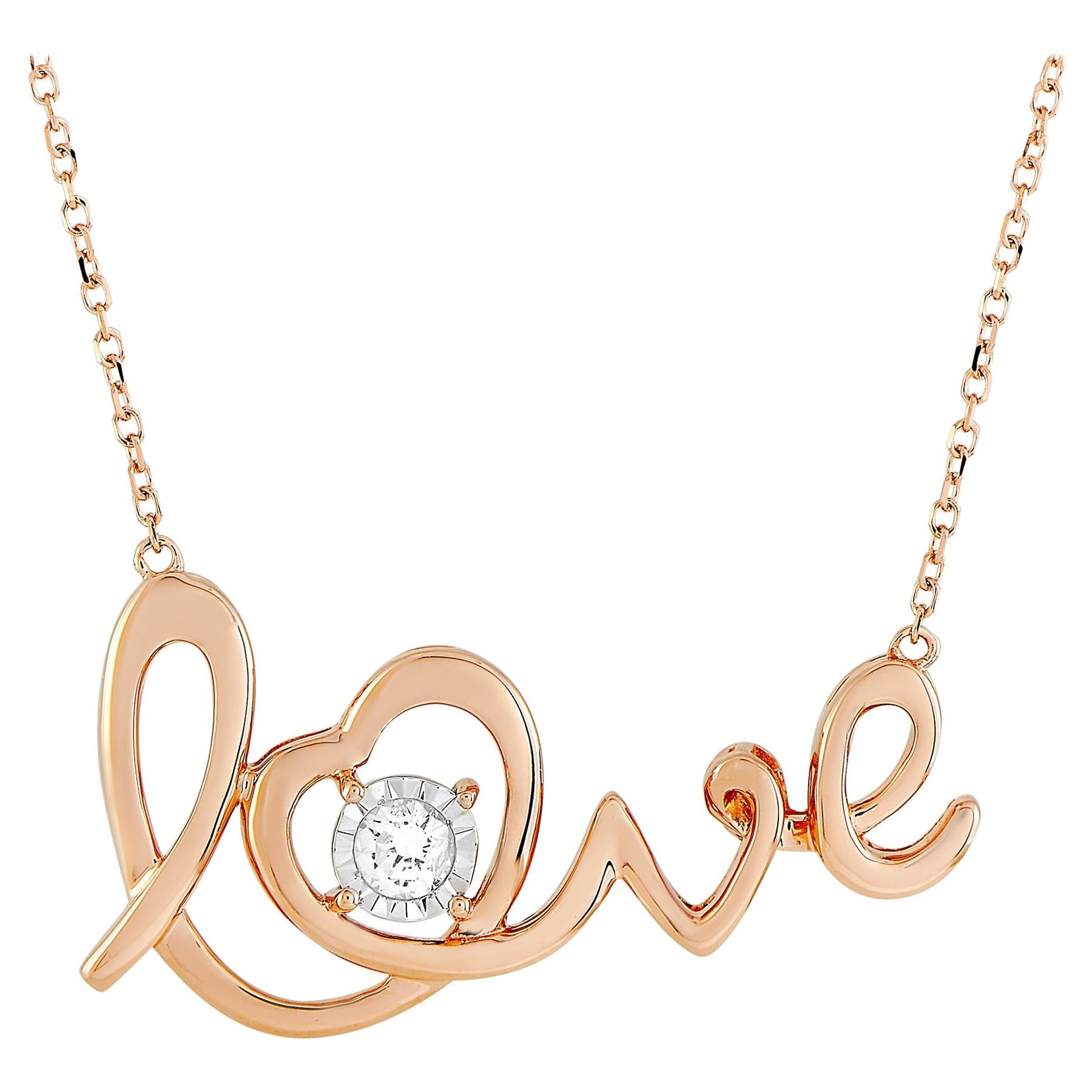 LB Exclusive 14 Karat Rose Gold 0.10 Carat Diamond Pendant Necklace For Sale