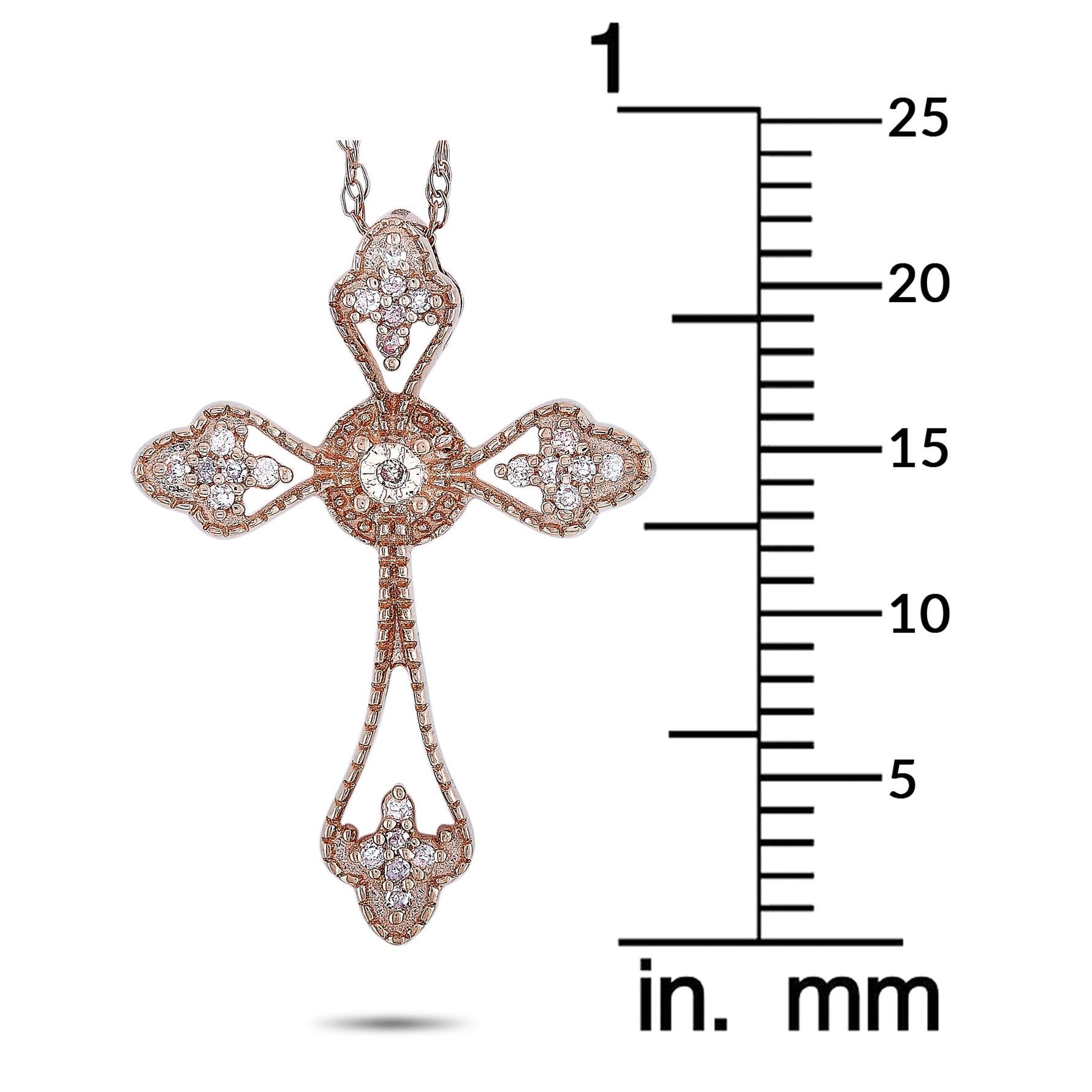 LB Exclusive 14 Karat Rose Gold 0.10 Carat Diamond Small Cross Pendant Necklace In New Condition In Southampton, PA