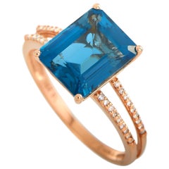LB Exclusive 14 Karat Rose Gold 0.11 Carat Diamond and Blue Topaz Ring