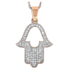 LB Exclusive 14 Karat Rose Gold 0.11 Carat Diamond Hamsa Pendant Necklace