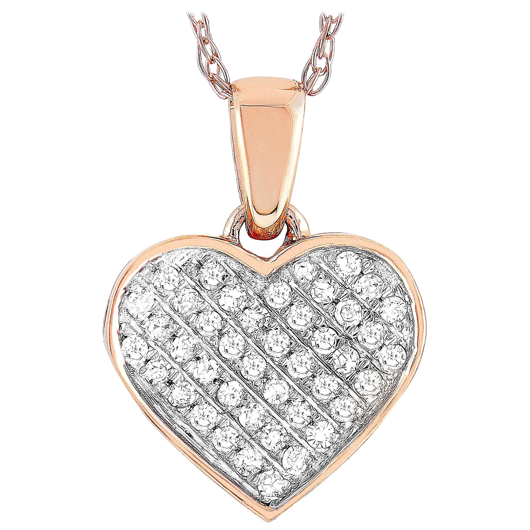 LB Exclusive 14 Karat Rose Gold 0.11 Carat Diamond Heart Pendant Necklace