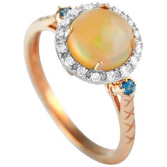 LB Exclusive 14 Karat Rose Gold 0.14 Carat Diamond and Opal Ring