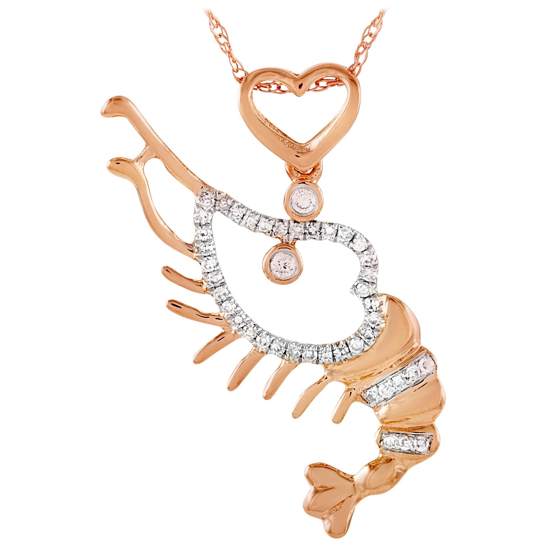LB Exklusive 14 Karat Roségold Halskette mit 0,14 Karat Diamant-Anhänger