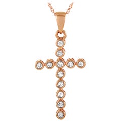 LB Exclusive 14 Karat Rose Gold 0.15 Carat Diamond Cross Pendant Necklace