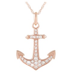 LB Exclusive 14 Karat Rose Gold 0.17 Carat Diamond Anchor Pendant Necklace