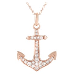 LB Exclusive 14 Karat Rose Gold 0.17 Carat Diamond Anchor Pendant Necklace