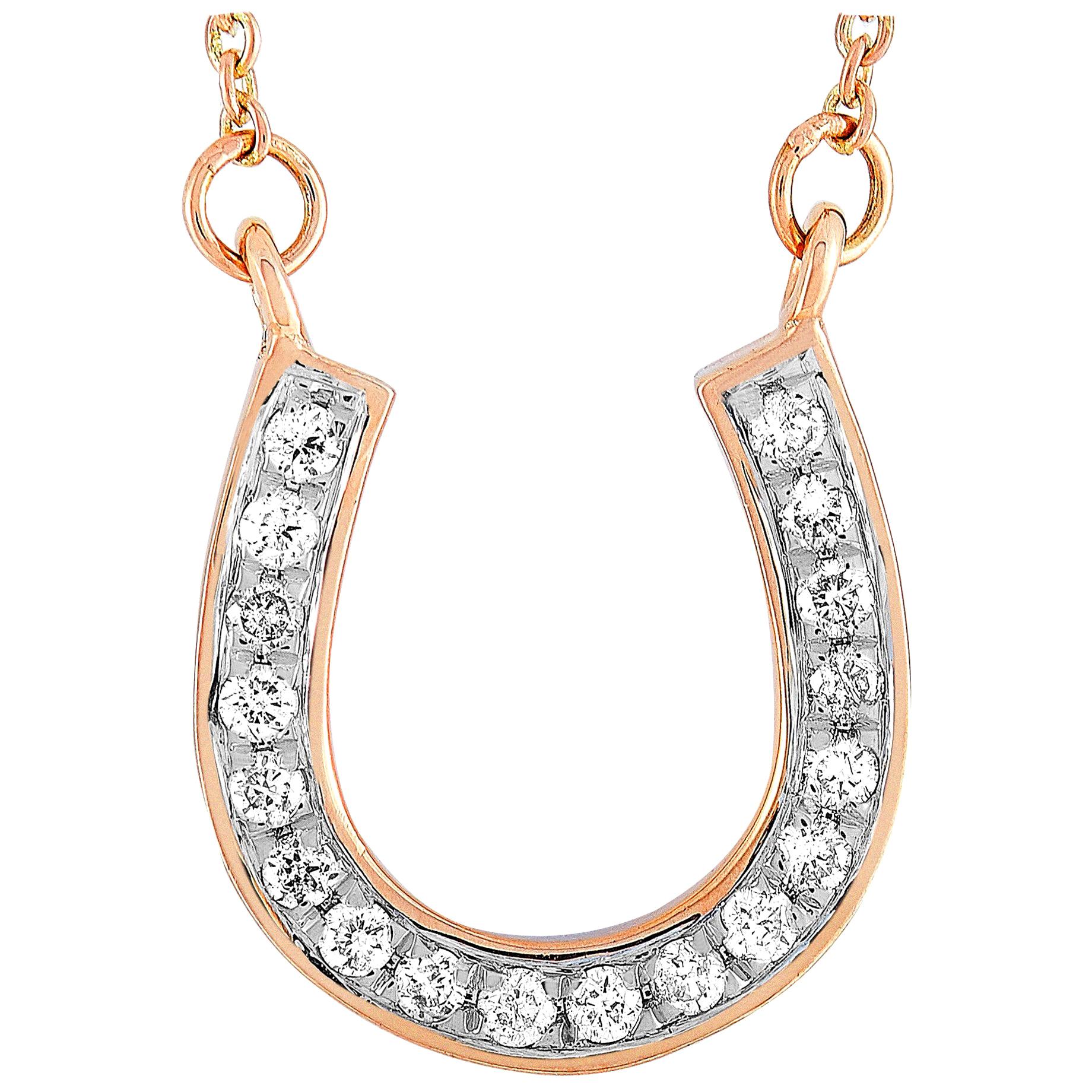 LB Exclusive 14 Karat Rose Gold 0.19 Carat Diamond Horseshoe Pendant Necklace