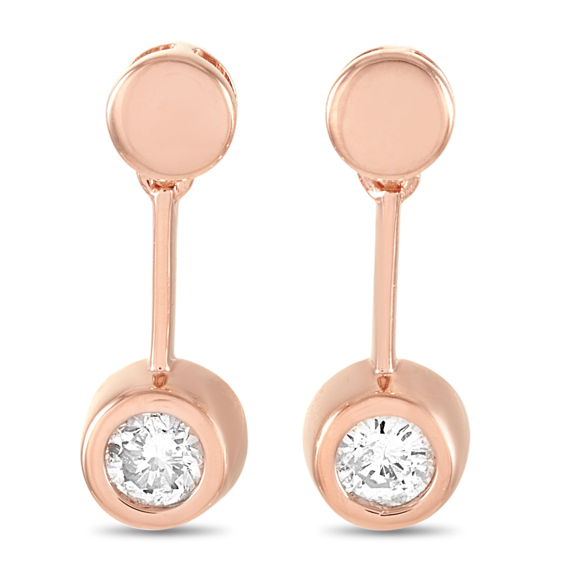Round Cut LB Exclusive 14 Karat Rose Gold 0.25 Carat Diamond Earrings For Sale
