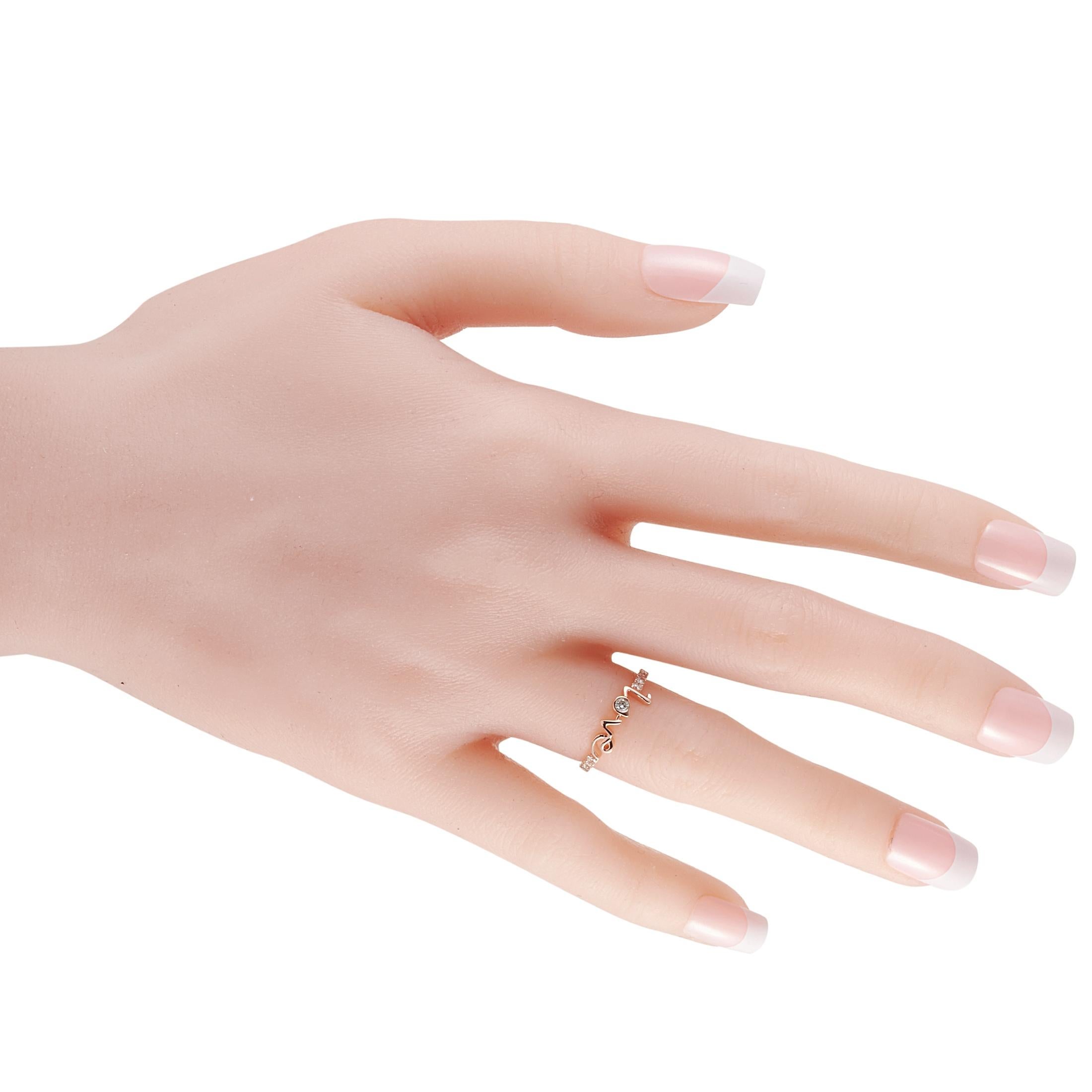 Round Cut LB Exclusive 14 Karat Rose Gold 0.25 Carat Diamond Love Ring