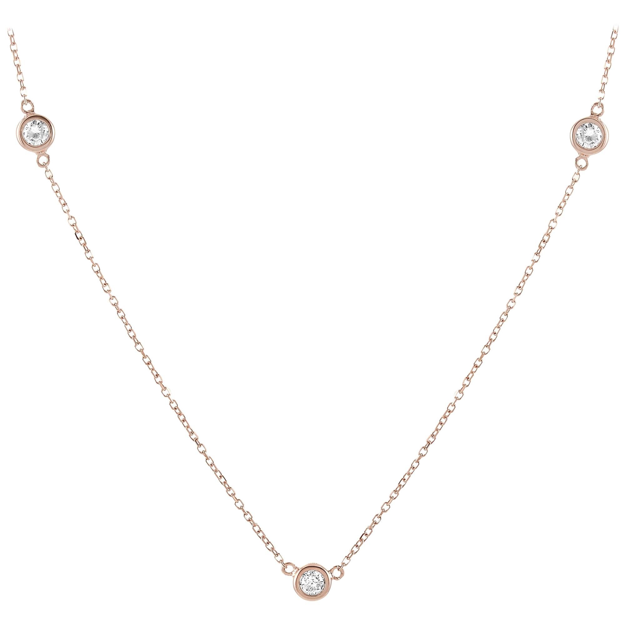 14 Karat Rose Gold 25.50 Carat Diamond Necklace For Sale at 1stDibs