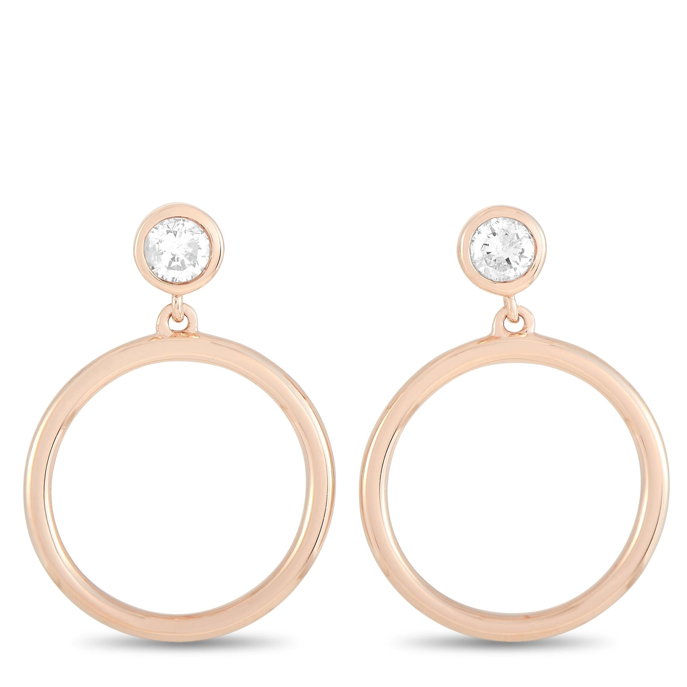 Round Cut LB Exclusive 14 Karat Rose Gold 0.31 Carat Diamond Earrings For Sale