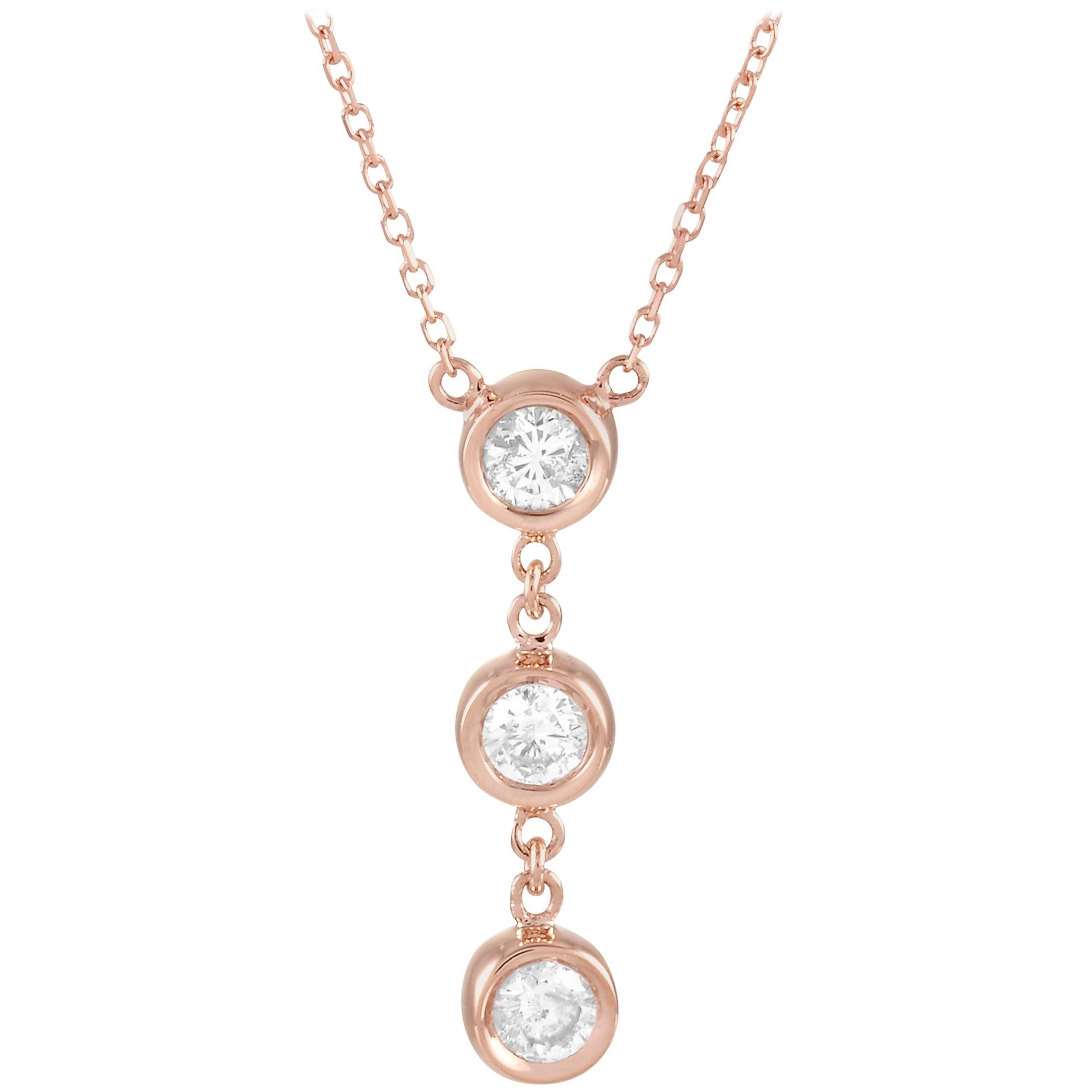 LB Exclusive 14 Karat Rose Gold 0.35 Carat Diamond Pendant Necklace For Sale