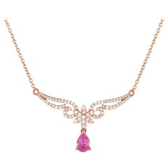 LB Exclusive 14 Karat Rose Gold 0.40 Carat Diamond and Ruby Necklace