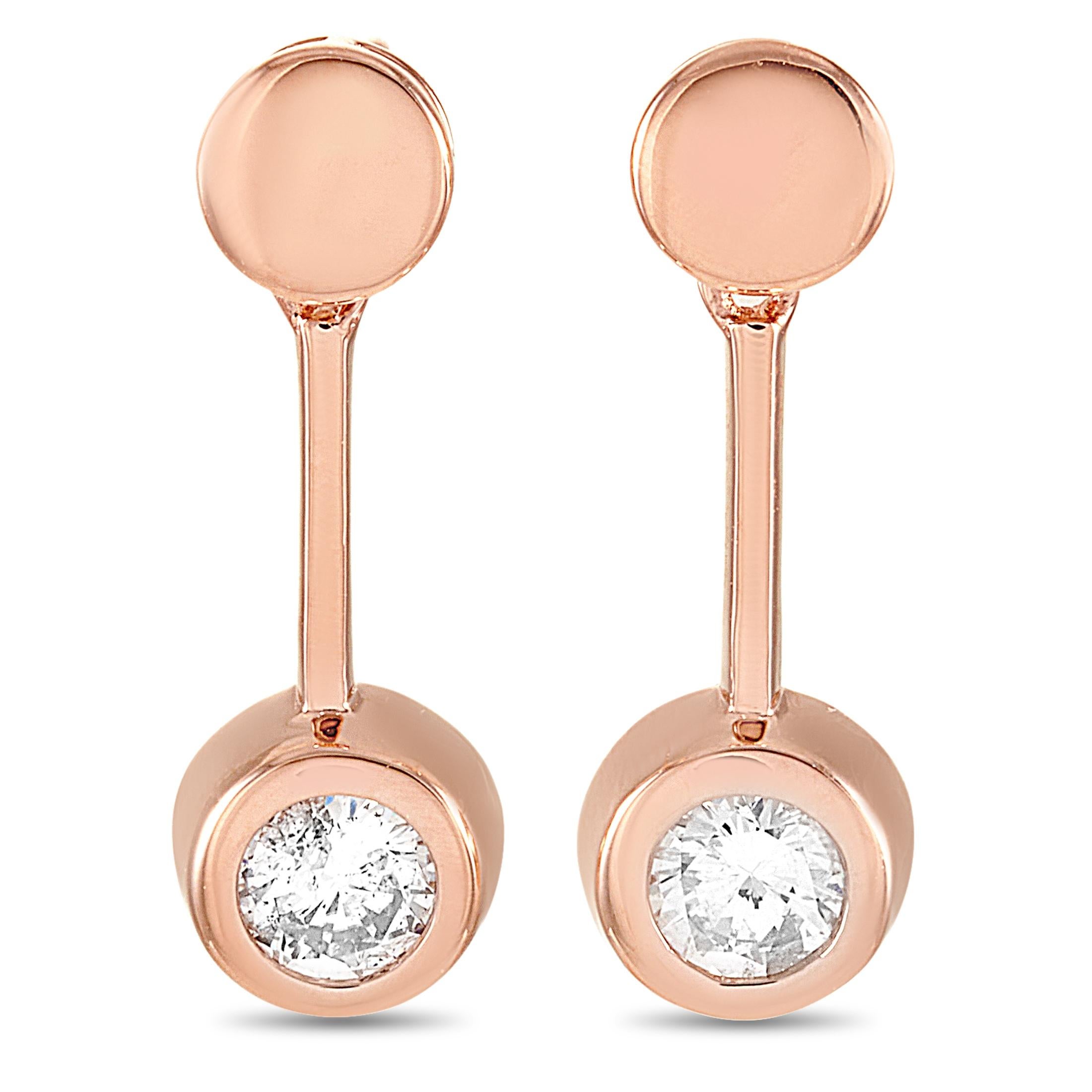 Round Cut LB Exclusive 14 Karat Rose Gold 0.58 Carat Diamond Earrings For Sale