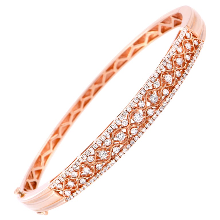 LB Exclusive 14 Karat Rose Gold, 1.25 Carat Diamond Bangle Bracelet For ...