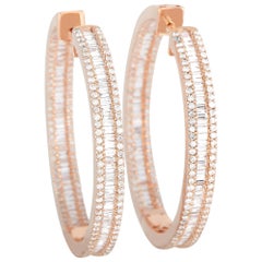 LB Exclusive 14 Karat Rose Gold 4.50 Carat Diamond Hoop Earrings