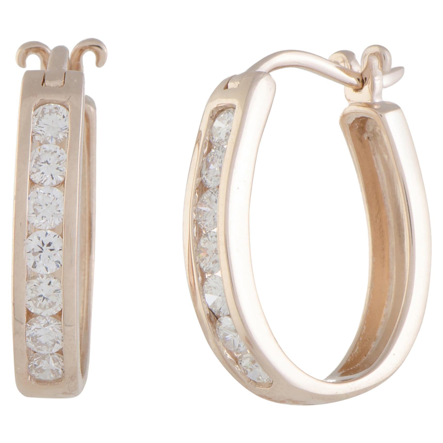 LB Exclusive 14 Karat Rose Gold .50 Carat VS1 G Color Diamond Oval Hoop Huggies