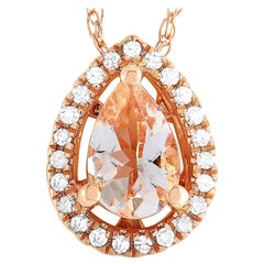 LB Exclusive 14 Karat Rose Gold Diamond and Morganite Pendant Necklace