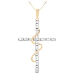 LB Exclusive 14 Karat White and Yellow Gold 0.20 Carat Diamond Cross Necklace