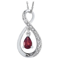 LB Exclusive 14 Karat White Gold 0.03 Carat Diamond and Garnet Pendant Necklace