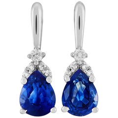 LB Exclusive 14 Karat White Gold 0.03 Carat Diamond and Sapphire Earrings