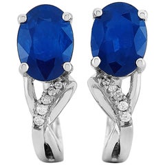 LB Exclusive 14 Karat White Gold 0.04 Carat Diamond and Sapphire Earrings