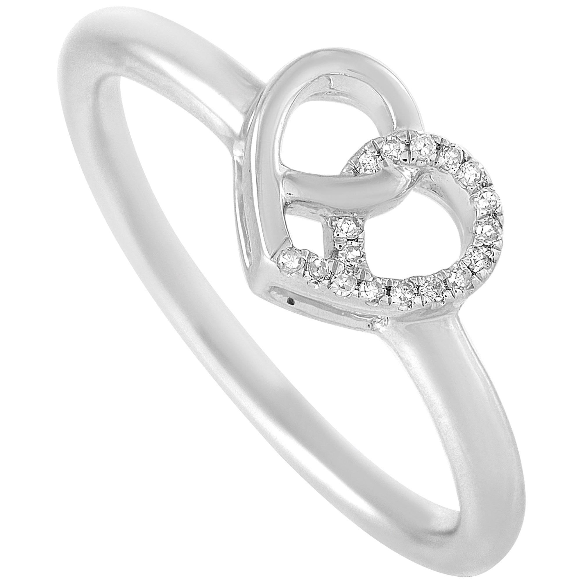 LB Exclusive 14 Karat White Gold 0.05 Carat Diamond Intertwined Heart Ring For Sale