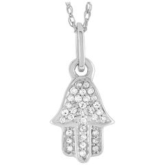 LB Exclusive 14 Karat White Gold 0.07 Carat Diamond Hamsa Pendant Necklace