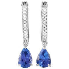 LB Exclusive 14 Karat White Gold 0.08 Carat Diamond and Tanzanite Earrings