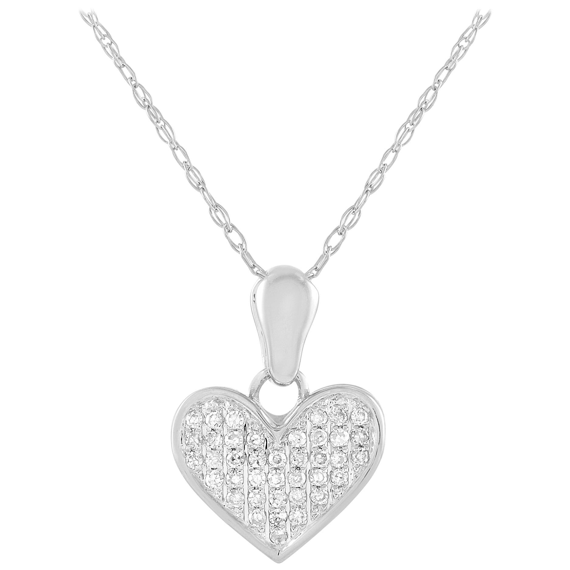 LB Exclusive 14 Karat White Gold 0.08 Carat Diamond Heart Pendant Necklace