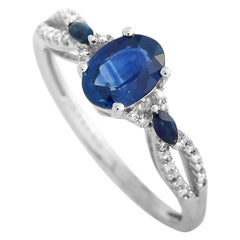 LB Exclusive 14 Karat White Gold 0.09 Carat Diamond and Sapphire Ring