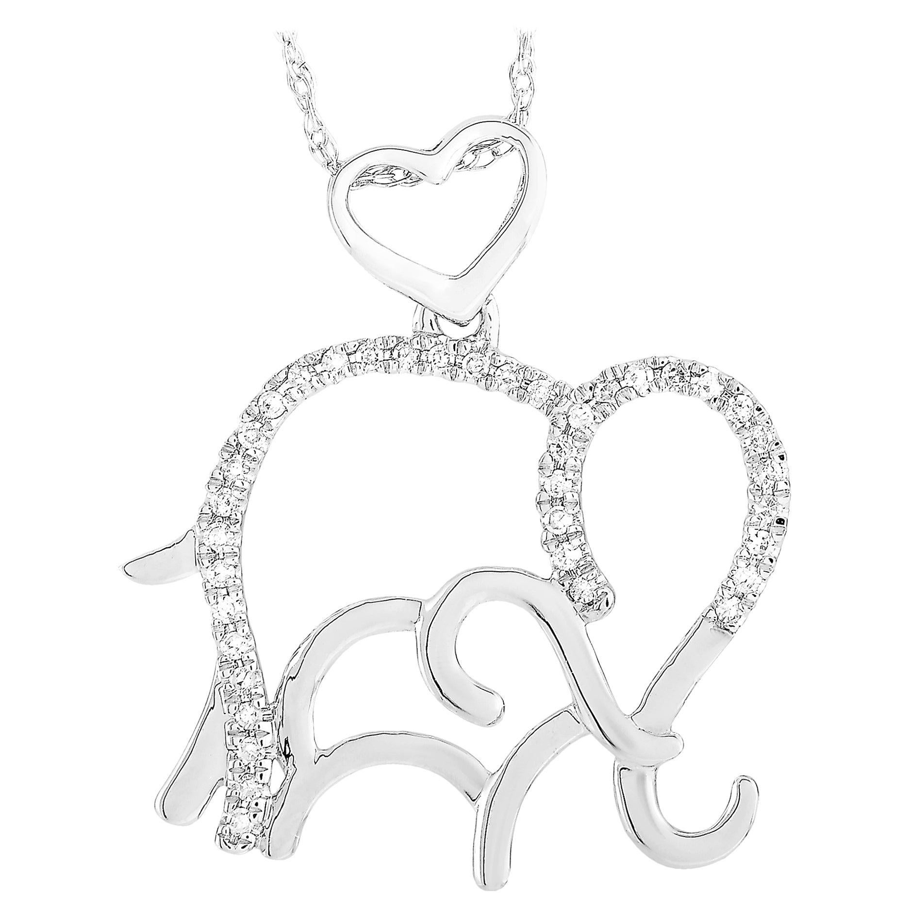 LB Exclusive 14 Karat White Gold 0.10 Carat Diamond Elephant Pendant Necklace