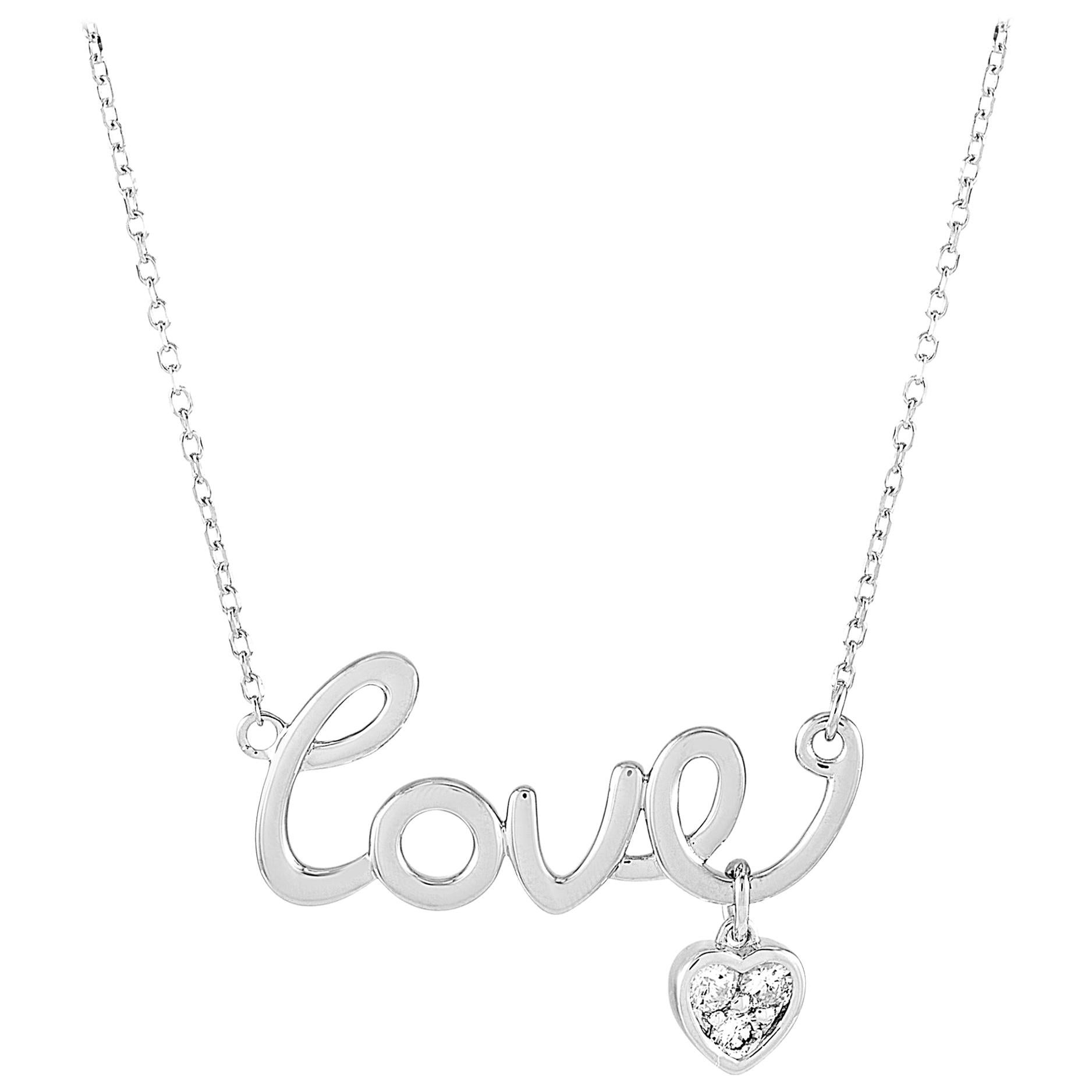 LB Exclusive 14 Karat White Gold 0.10 Carat Diamond Love Pendant Necklace For Sale