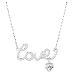 LB Exclusive Collier pendentif amour en or blanc 14 carats avec diamants de 0,10 carat