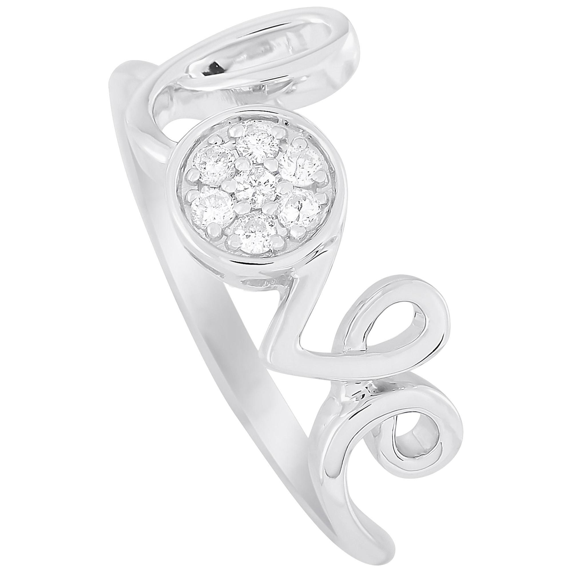 LB Exclusive 14 Karat White Gold 0.10 Carat Diamond Love Ring For Sale