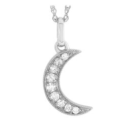 LB Exclusive 14 Karat White Gold 0.10 Carat Diamond Moon Pendant Necklace