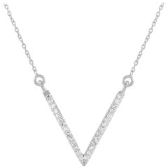 LB Exclusive 14 Karat White Gold 0.10 Carat Diamond V Pendant Necklace