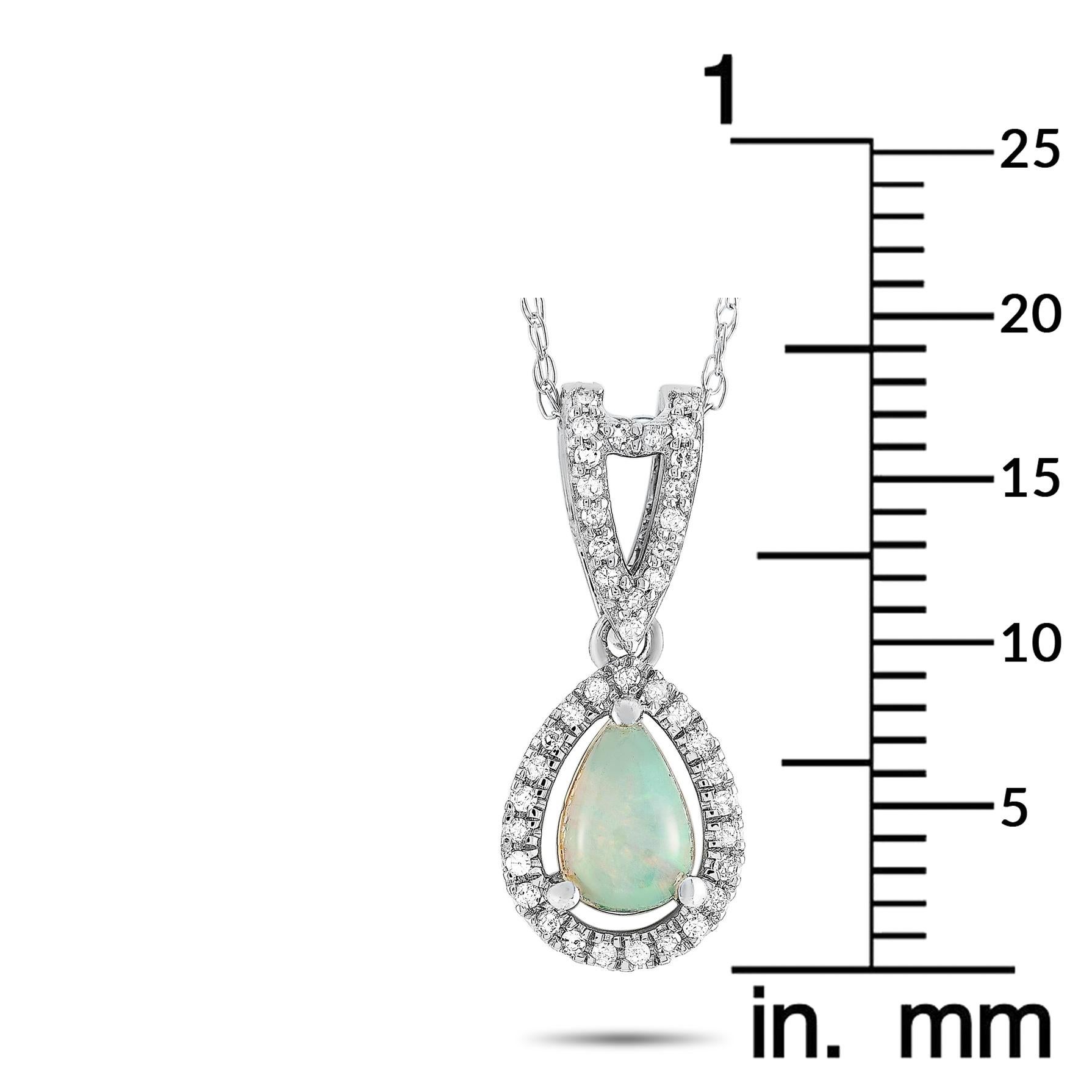 LB Exclusive 14 Karat White Gold 0.11 Carat Diamond and Opal Pendant Necklace In New Condition In Southampton, PA