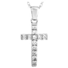 LB Exclusive 14 Karat White Gold 0.11 Carat Diamond Small Cross Pendant Necklace