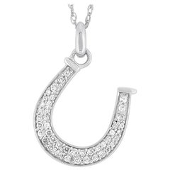 LB Exclusive 14 Karat White Gold 0.14 Carat Diamond Horseshoe Pendant Necklace