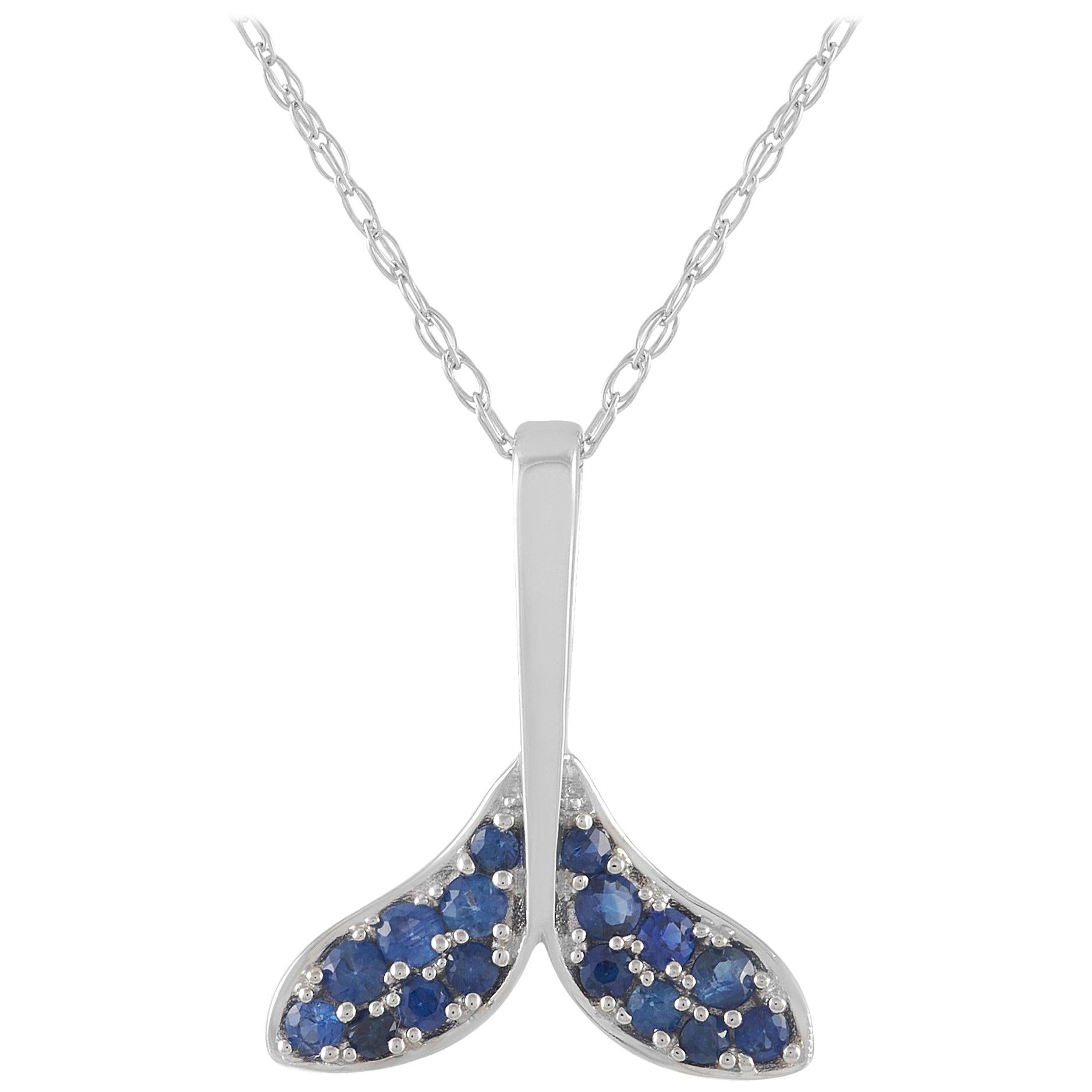 LB Exclusive 14 Karat White Gold 0.19 Carat Sapphire Mermaid's Tail Necklace