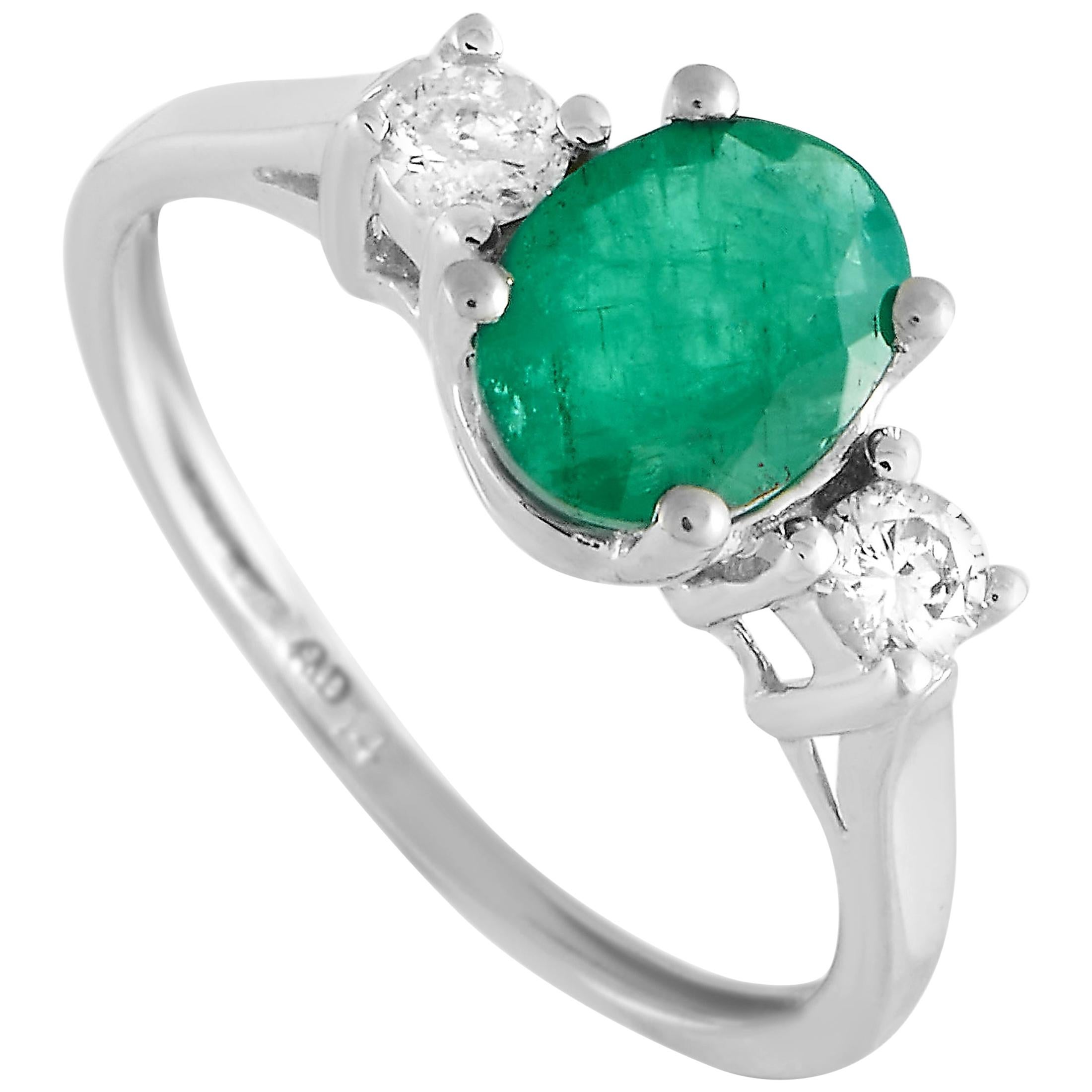 LB Exclusive 14 Karat White Gold 0.20 Carat Diamond and Emerald Ring